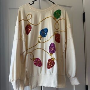 Festive Cream Sweater with Colorful Lights